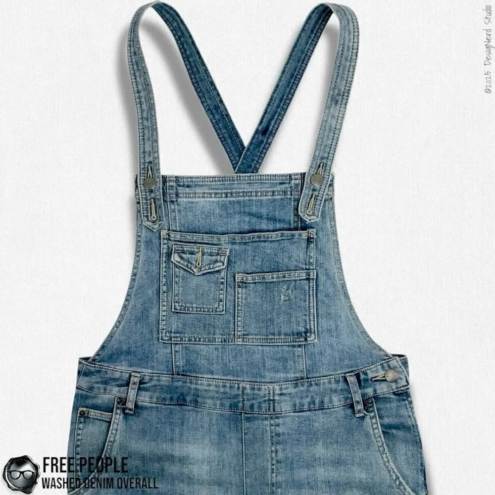 FREE PEOPLE WASHED DENIM OVERALLS IN DISTRESSED INDIGO WOMEN’S SIZE 30 SKINNY